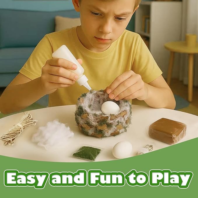 CHARTEKS DIY Bird Nest Craft Kit with 30 Twinkle LEDs and Simulated Eggs – Natural String Art Set for Home Décor, Kids STEM Toy, Creative Birthday Gift for Boys Girls Age 8+