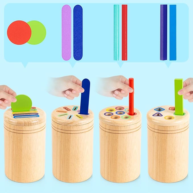 Montessori Toys for 3 4 5 Year Old, 4 in 1 Wooden Color Sorting Toys, Preschool Learning Activities Fine Motor Skills Sensory Toys for Toddlers