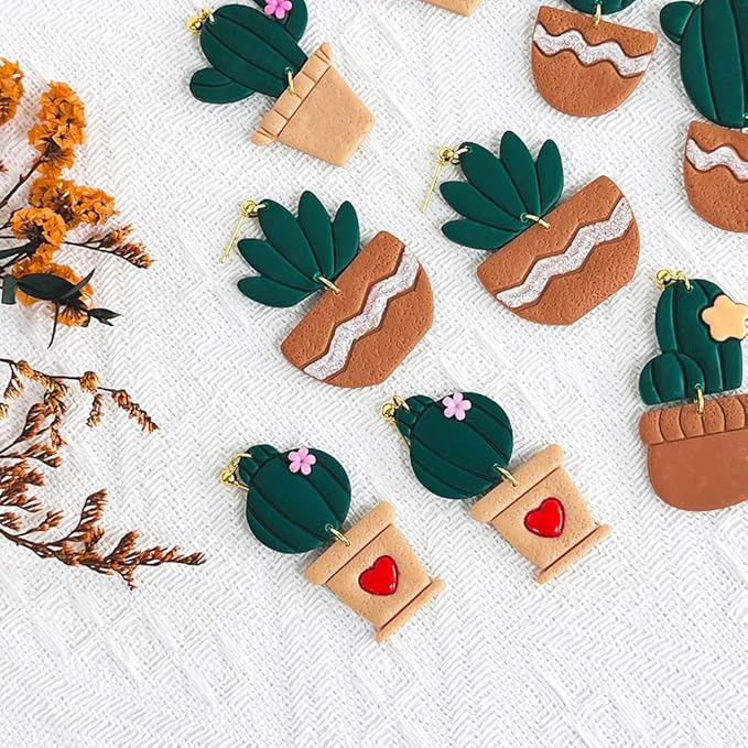 Cactus Polymer Clay Cutters – 10 Pcs Plant and Pot Clay Cutters Set for Earrings and DIY Crafts, Polymer Clay Tools for Jewelry Making