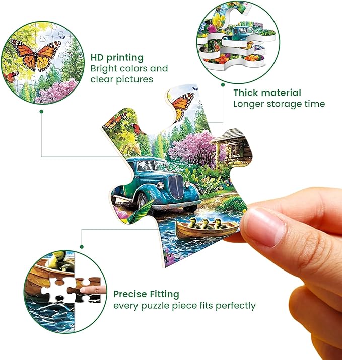 300 Piece Puzzles for Adults,Lake House Jigsaw Puzzle for Adults Kids Elderly,Large Piece Landscape Puzzle for Kids Age 8-10 10-12,Challenging Truck Bird Flower Puzzle,Family Game Great Gift 20.5x15in
