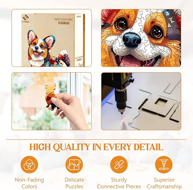 Wooden Puzzles for Adults, Wooden Jigsaw Puzzles for Adults Kids, Wood Puzzles Adult-Patchwork Corgi Unique Shaped Corgi Puzzle, Creative Birthday Gifts for Friends Family Game (11.4 * 10.4in 195pcs)