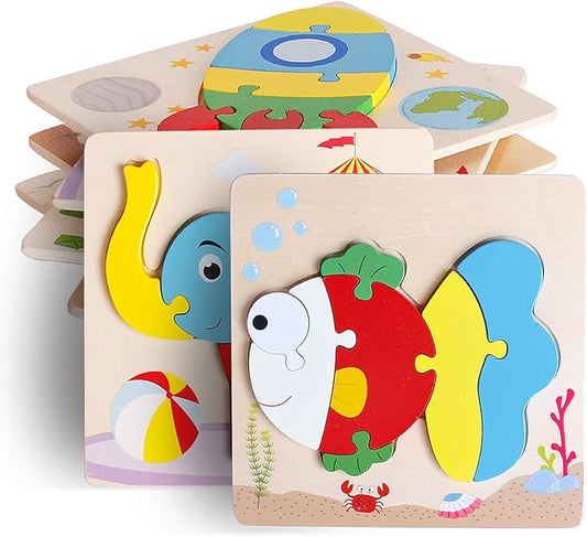 Wooden Puzzle Jigsaw Toy, 8 Pack Puzzle Toys for Toddlers 3-4 Years Old boy and Girl Birthday Gift Educational Kids Toys