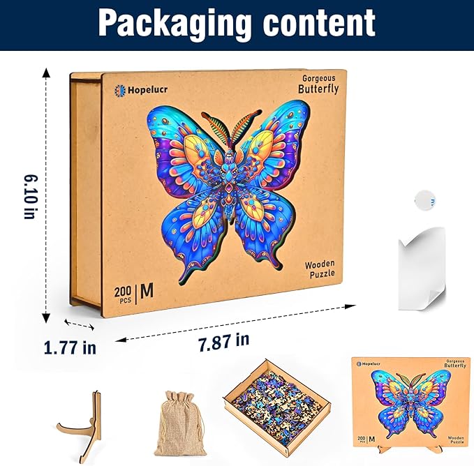 Wooden Puzzles for Adults, 300 Piece Butterfly Wooden Jigsaw Puzzles, Unique Puzzles with Beautiful Wooden Box, Challenging Puzzles for Older, Puzzle Lovers, 15.43" x 13.74"
