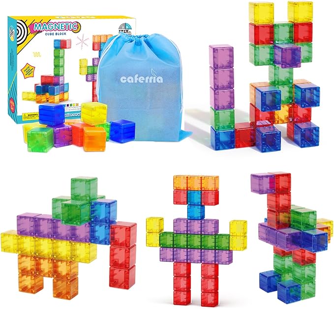 1.4 inch Magnetic Blocks Toddler Toys, 30pcs Translucent Building Blocks Building Toy for Ages 2-4 5-7, Preschool STEM Magnet Sensory Montessori Toys for 2 3 4 5 6 Year Old Boys Girls