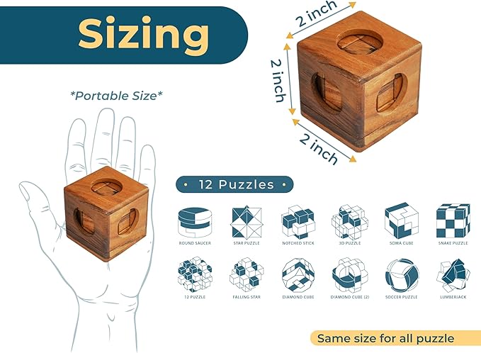 BSIRI Wooden Puzzle Box Set (12 Games) - Challenging Brain Teasers and 3D Puzzles for Adults, Interlocking Games for IQ Test, Ideal for Patio Decor and Unique Gift for Chistmas