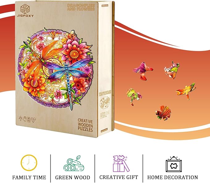 Jigfoxy Wooden Puzzles for Adults, Dragonflies Wood Puzzles Adult, Unique Animal Shape Wooden Jigsaw Puzzles for Adults, Birthday Gifts for Puzzle Lovers, Family, Friend (M-11.4 * 11in-190 pcs)