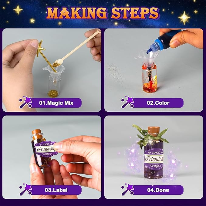 Fairy Magic Potions Kit for Kids, Magic Mix Kit Wizard Witch's Bottles Mystery Potions Craft Toys, Arts and Crafts for Kid Ages 6 7 8 9 11 12+ Years