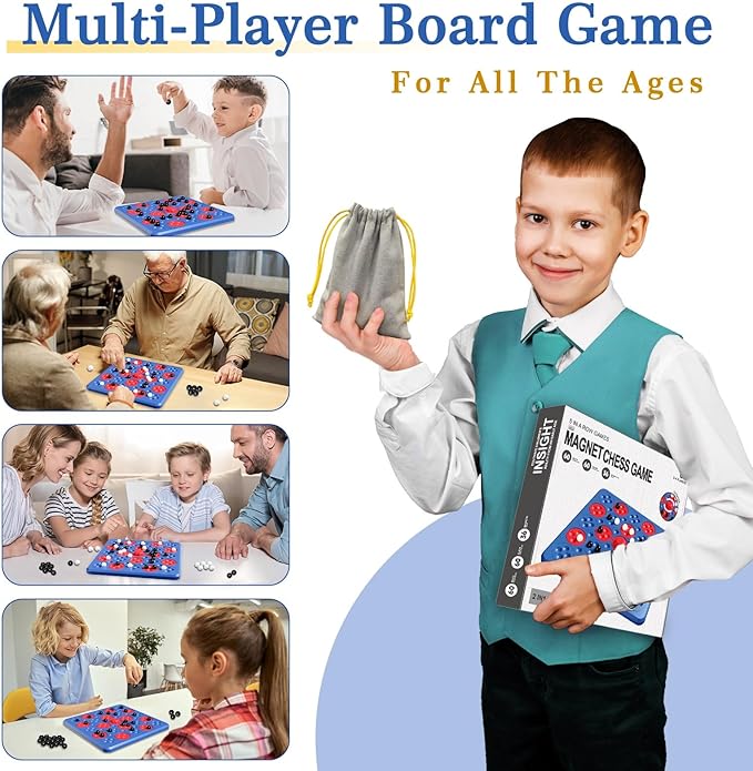 Magnetic Game Chess, Magnet Game, Magnetic Board for Kids Adults Family Games Night, 2 in 1 Multiplayer Magnetic Games with 36 Stones & Connect-5-Piece Toys, Magnet Chess Set Gift (Blue)