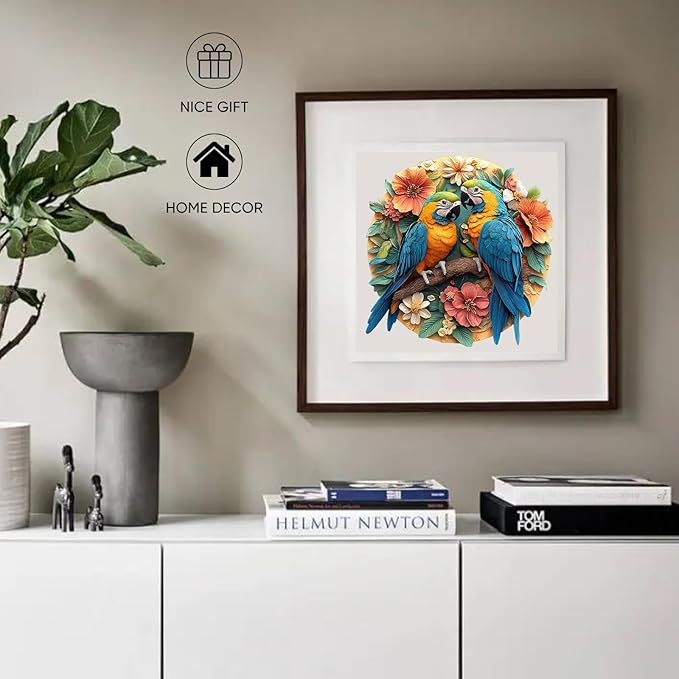 Ruikiyart Wooden Puzzles for Adults, 5MM 200 Pieces Parrots Wooden Jigsaw Puzzles, Birds Unique Shaped Puzzle Gifts for Adults and Kids on Thanksgiving, Challenging Family Puzzle Games (11"*11.2")