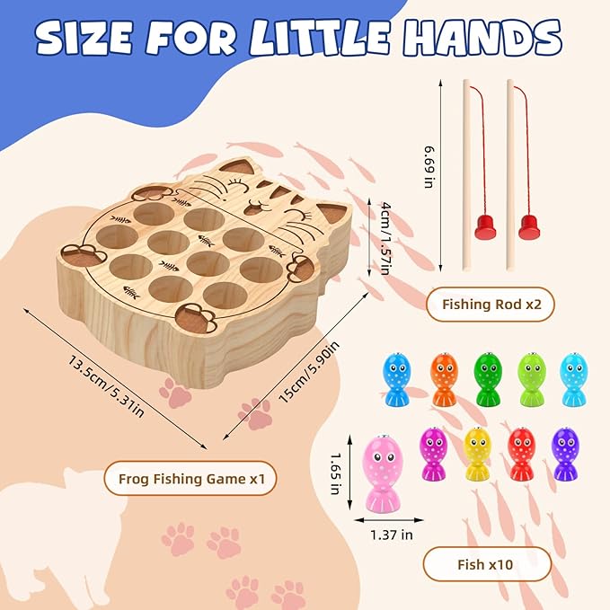 Wooden Magnetic Fishing Game for Toddlers 2-4, Montessori Sensory Busy Board Educational Learning Fine Motor Skills Toys for 2 3 4 Years Old Boys Girls