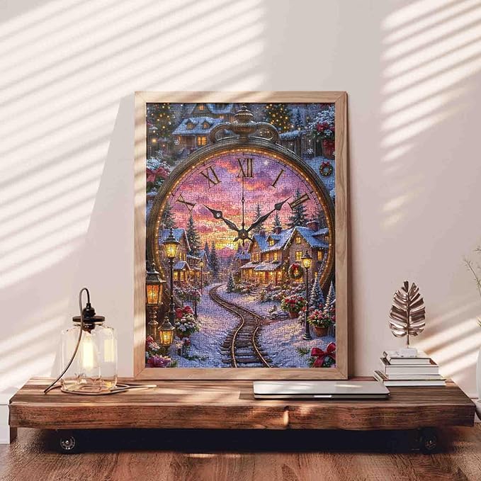 1000 Piece Jigsaw Puzzles for Adults Christmas Eve Painting Jigsaw Puzzle Winter Wonderland Puzzles 20''x27”inch Clock Towers with Xmas Trees DIY Puzzle Art 1000 Pieces Wall Decor Family Challenging