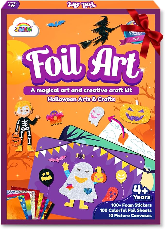 ZMLM Halloween Crafts Games for Kids - Fun Halloween Foil Art Mess Free Activity, Gifts for Ages 4 5 6 7 8 9 10 11 12 Girls Boys, Creative Arts and Crafts Kits Toys for Kids