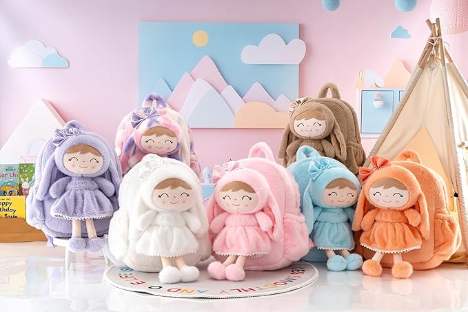 Gloveleya Toddler Backpack with Soft Brown Rabbit 11 inches Detachable Design for Girl Age 2+