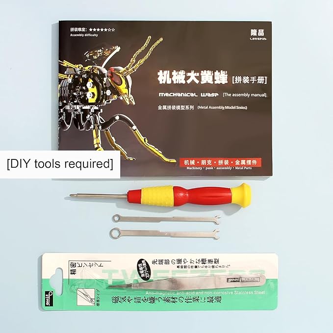 3D Metal Wasp Puzzles for Adults Model Kits Mechanical Puzzle Building Blocks, Difficult DIY for Assembly Gifts for Men (Black+Gold)