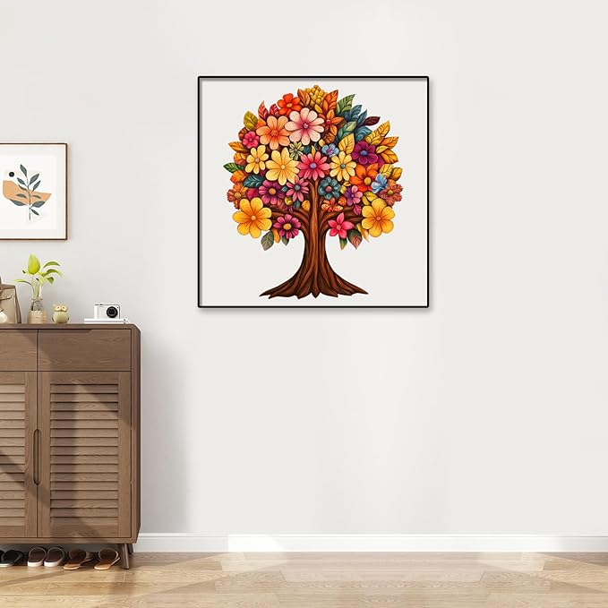 Wooden Puzzle for Adults, Flower Tree Jigsaw Puzzles for Adult, Unique Pieces Wood Cut Puzzles, Exquisiten Box Packaging, Toys for Friends Family (M-15.2 * 18.1in-466pcs)