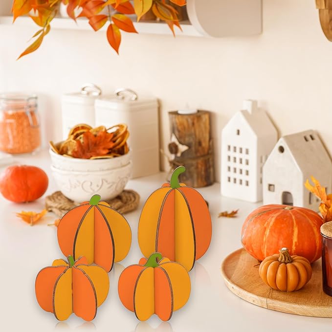 DIY 3D Pumpkins Wood Crafts to Paint, Unfinished Wooden Pumpkin Cutout Thanksgiving Fall Crafts, Autumn Harvest Thanksgiving Halloween Ornaments for Painting Decorations (24 PCS)