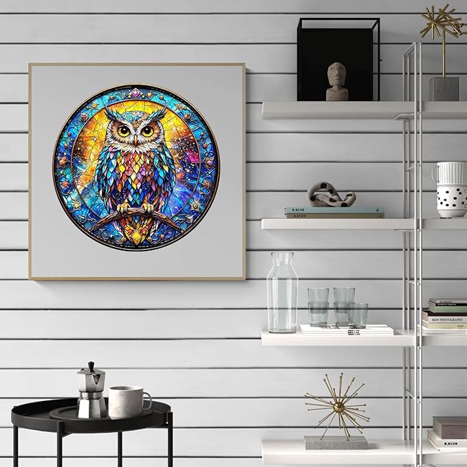 Wooden Puzzles for Adults - Stained Glass Owl Wood Puzzles Adult - Unique Animal Shape Wooden Jigsaw Puzzles for Adults - Birthday Gifts for Puzzle Lovers, Family (11.4 * 11.3in)