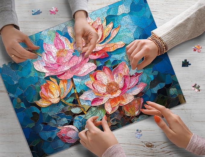 500 Piece Hard Challenging Jigsaw Puzzle for Adults and Teens and Kids, Fun Perfect Idea Gift for Happy Family Games Lotus Flower