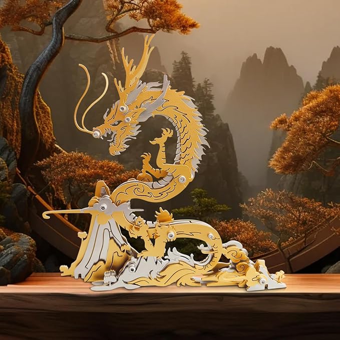 3D Metal Puzzles,3D Metal Puzzle for Adults,Mechanical Model Kit Golden Dragon,Steel 3D Puzzles Stainless Steel Ornaments for Adults Home Decor Art Craft Gifts Toys
