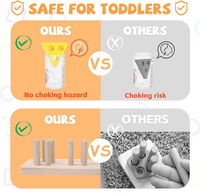 Montessori Toys for 1 2 3 Year Old - Wooden Baby Stacking Toys Sensory Educational Shape Sorter Color Sorting Toy for Toddlers 1-3, Birthday Gifts for Girls Boys Kids