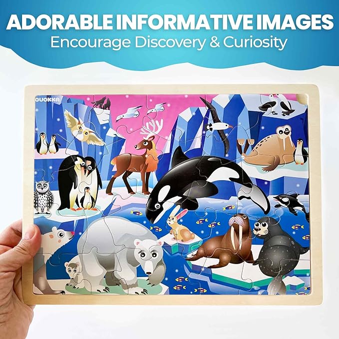 QUOKKA 4SET Puzzles for Kids Ages 4-6 - 36 Pcs Wooden Realistic Montessori Toddler Puzzles Ages 3-5 - Animals Dinosaurs Learning Games for Boys and Girls 4-8 Year Olds