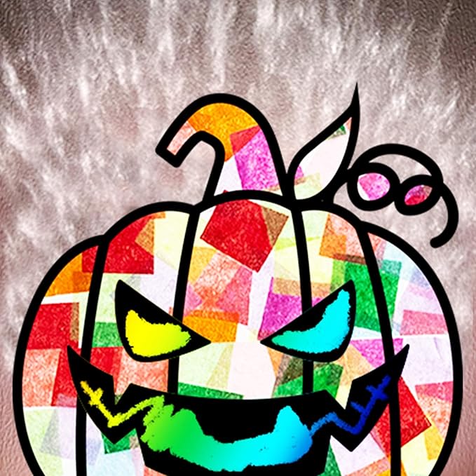 EggSun 36 Sets Halloween Pumpkin Suncatchers Craft Kit for Kids Ornaments Stained Glass Effect Window Arts and Crafts Kit for Classroom Holiday Birthday Projects Home Party Favors Decorations Ages 4 8