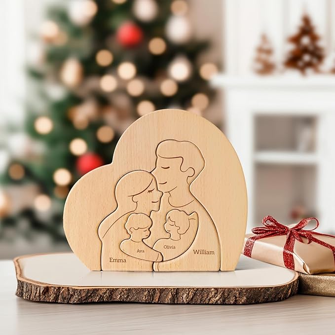 Family Puzzle, Personalized Wooden Puzzles with 2–5 Names, Fathers Day Birthday Anniversary Wedding Gifts for Women Men, Customized Home Decor Housewarming Gifts for Parents Couple