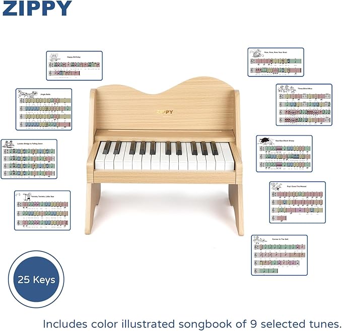 ZIPPY Kids Piano Keyboard, 25 Keys Digital Piano for Kids, Volume Adjustable, Mini Music Educational Instrument Toy, Wood Toy for Toddlers Girls Boys (Oak)