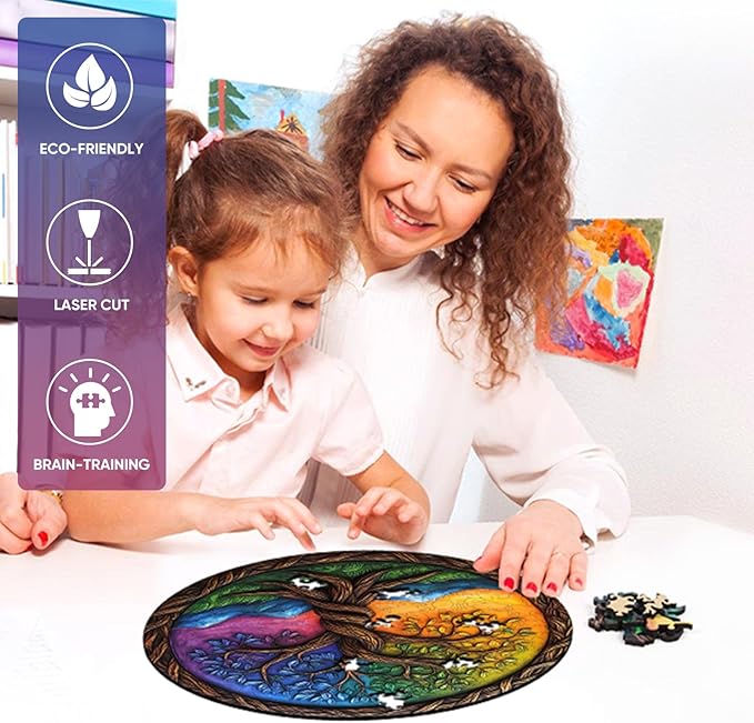 Tree of Life Wooden Puzzles for Adults 200 Pieces,Wooden Jigsaw Puzzles for Adults and Kids,Unique Irregular Shape Family Tree Puzzle,Family Game Birthday Gifts,11.2x11.2Inches