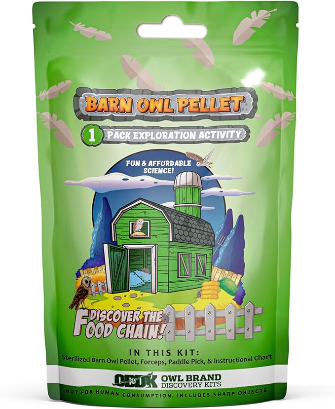 OBDK Barn Owl Pellets for Dissection - 1 Pack Medium Sized (1.5"-2.0") with Tools, Guide and Charts from Owl Brand Discovery Kits