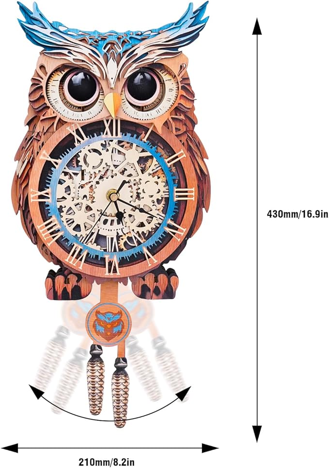 3D Wooden Puzzles for Adults Owl Clock - Model Building Kit ‌‌Clock Puzzle Creative Craft Gift Home Deco for DIY Enthusiasts, Brain Teaser Building Set Birthday Gifts