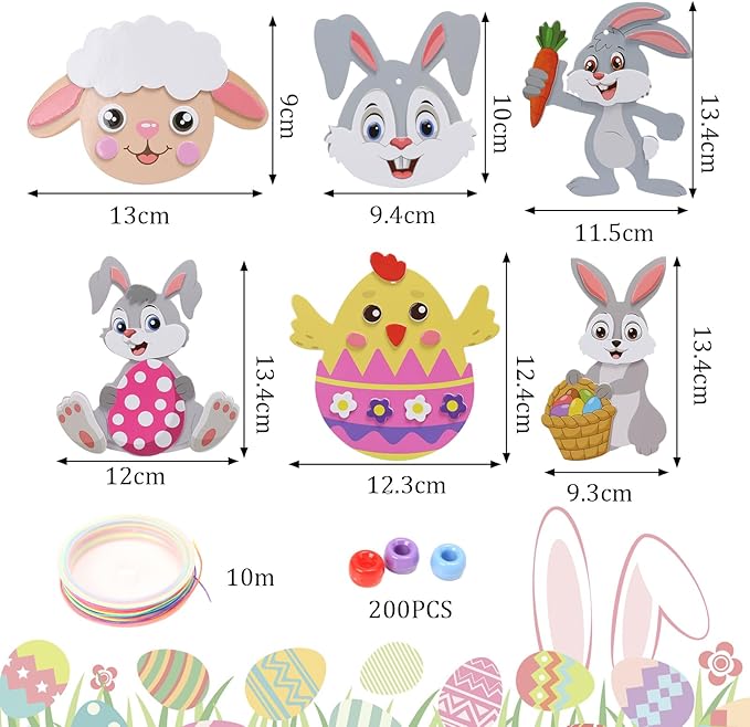 Fennoral 12 Pack Easter Craft Kit for Kids Make You Own Bead Necklace Making Kit for Girls Boy DIY Arts and Crafts for Classroom Art Activities Kids Easter Dress Up Accessories