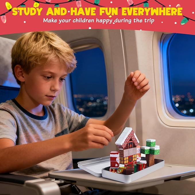 Magnetic Blocks Travel Toys Set - 35PCS Magnetic Cubes Magnet Tiles for Kids Ages 3+, Educational STME Christmas Tree ‌Sensory Game with Box - Christmas Birthday Gifts Boys and Girls