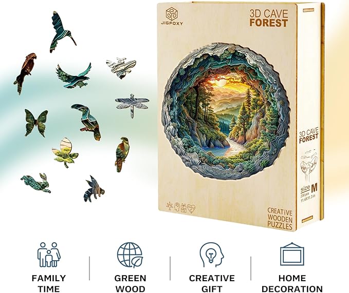 Jigfoxy Wooden Puzzle for Adults, 3D Visual Forest Wooden Jigsaw Puzzles for Adult, Unique Animal Shape Wood Cut Puzzles, Christmas Thanksgiving Gifts for Friends Family (XL-17.3 * 17.2in-505pcs)
