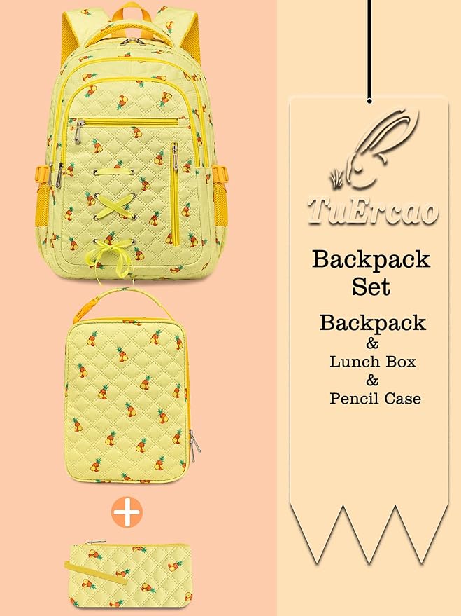 TuErCao Lunch Box Kids for School, Lightweight Small Lunch Bag for Boys Girls for School, Office, Picnic, Compact Reusable Clip LunchBox Fits Bento Boxes, Snack and Foods, Pineapple