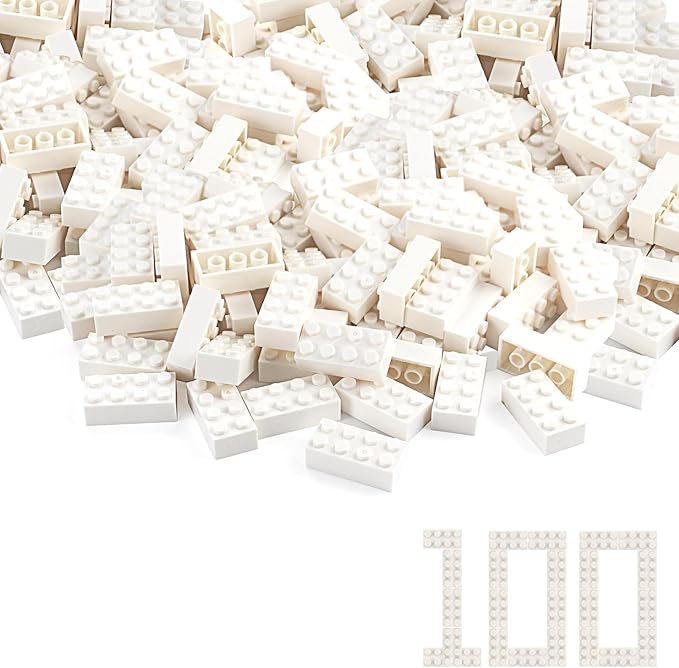 Feleph 100pcs 2x4 Bricks White Pieces Parts Classic Building Blocks Creative Play Set Toy Accessories Combine with 3001 Major Brick Brands