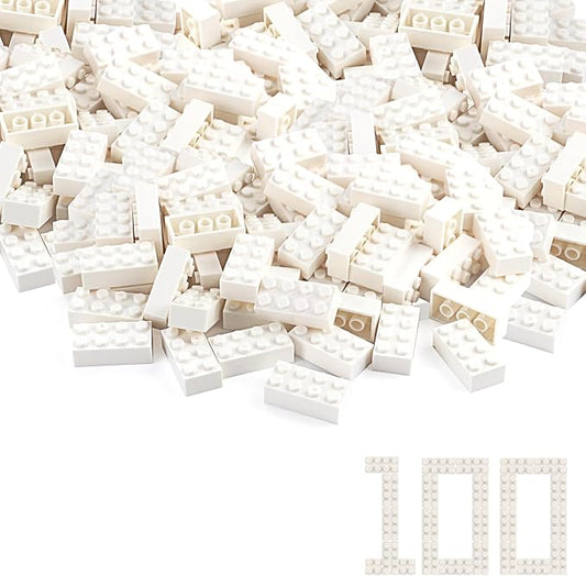Feleph 100pcs 2x4 Bricks White Pieces Parts Classic Building Blocks Creative Play Set Toy Accessories Combine with 3001 Major Brick Brands