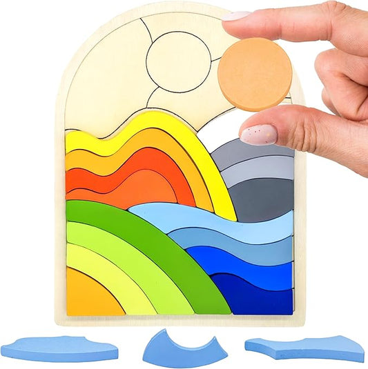Activities for Dementia Patients, 20 Pieces Wooden Puzzles Game for Seniors, Colorful Hill Pattern Match Alzheimers Products for Elderly, Tile Matching Board Memory Cognitive Gifts