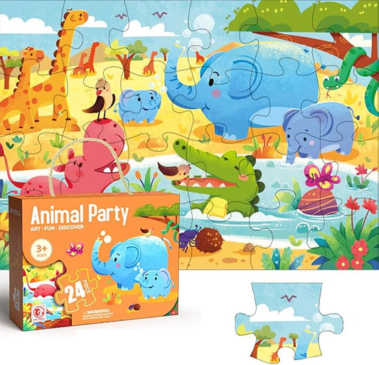 Jumbo Floor Puzzle for Kids, Large Jigsaw Puzzles 24 Piece for Kids Ages 3-5,Preschool Learning & Education Toys, Gifts for 4-8 Year Old Boys and Girls (Jungle Animals)