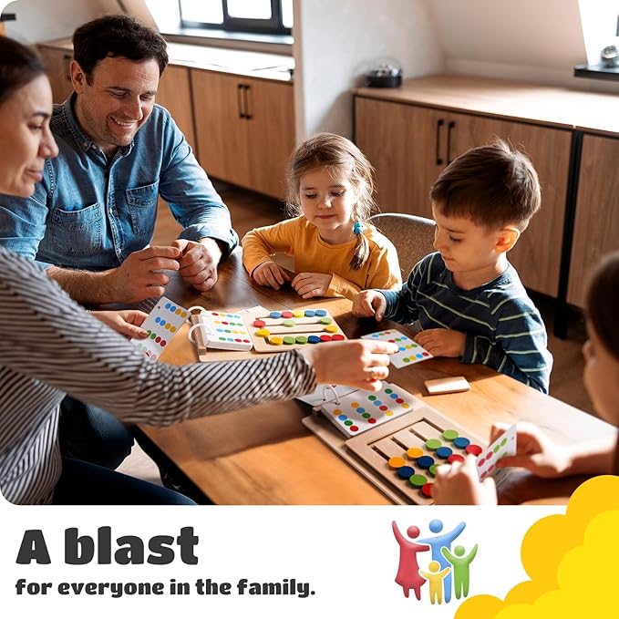 LiKee No-Lose-Parts Wooden Color Matching Slide Puzzle for 3+ Years Old, Montessori Learning Toys for Toddlers Fine Motor Skills, Board Games for Kids Boys Girls Birthday Airplane Travel Road Trip