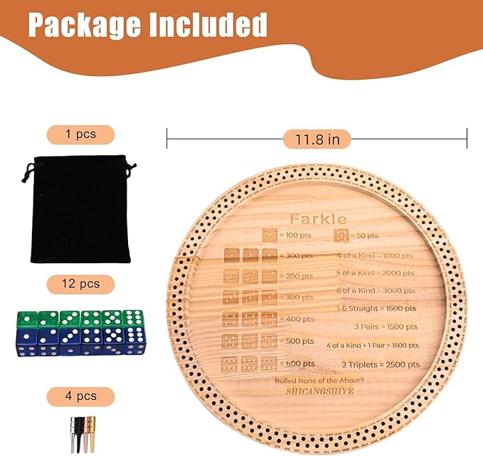2025 Farkle Dice Game with Tray – 11.8 Inch Family Board Game Set Including Pearl Dice, Scoring Pegs, and Easy-to-Follow Printed Rules for Kids & Adults