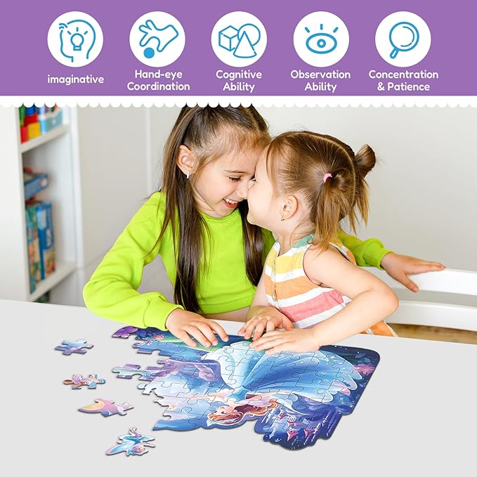 Princess Floor Puzzles for Kids Ages 4-6, 54 Pieces Magical Princess & Castle Floor Puzzles for Kids Girls Ages 3-5, Learning Educational Jigsaw Puzzles Toys Great Gifts