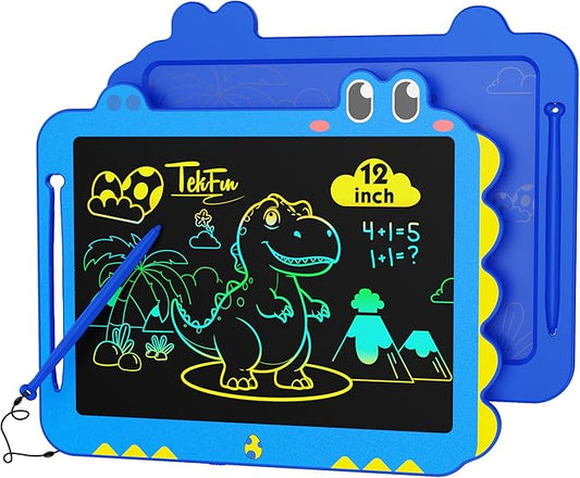 TEKFUN LCD Writing Tablet for Kids, 12 Inch Doodle Board for Toddlers, Colorful Drawing Tablet, Reusable Electronic Pads Educational and Learning Toys Gifts for 3-13 Year Old Boy and Girl (Blue)