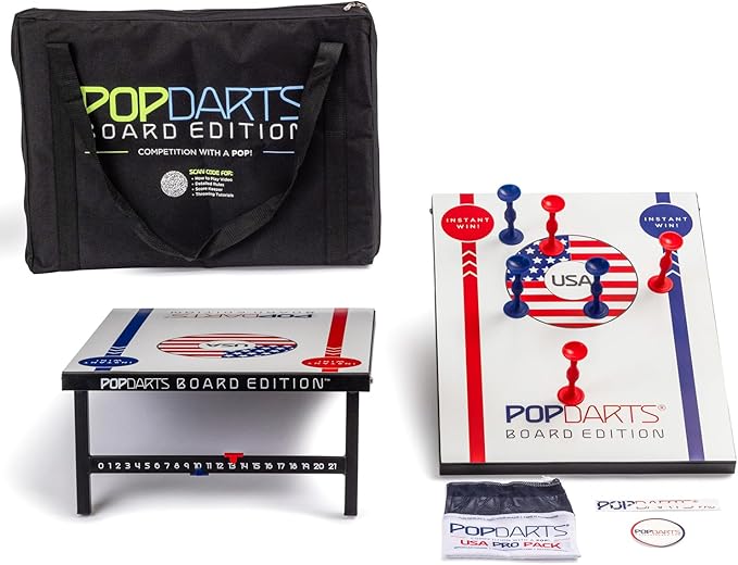 Popdarts USA Board Edition Set - Backyard, Indoor and Outdoor Game for All Ages - Great Cornhole Alternative - Includes 2 All-Weather Boards, Original Set, Travel Case, and Score Keeper