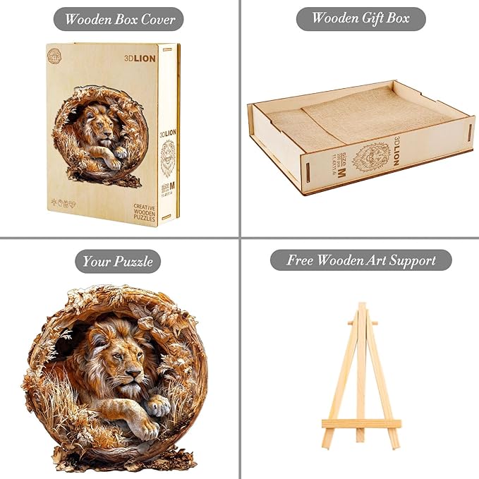 Wooden Puzzle for Adults,300PCS 3D Visual Effect Lion Unique Shape Advanced Wood Puzzle for Adults,Holiday Birthday Gift,Craft kit Home Decoration