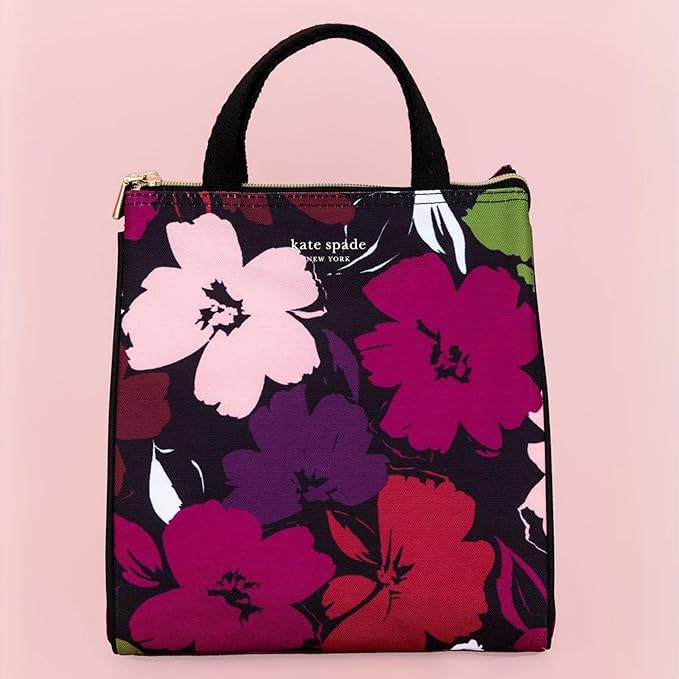 Kate Spade New York Cute Lunch Bag for Women, Large Capacity Lunch Tote, Adult Lunch Box with Silver Thermal Insulated Interior Lining and Storage Pocket (Painterly Blooms)