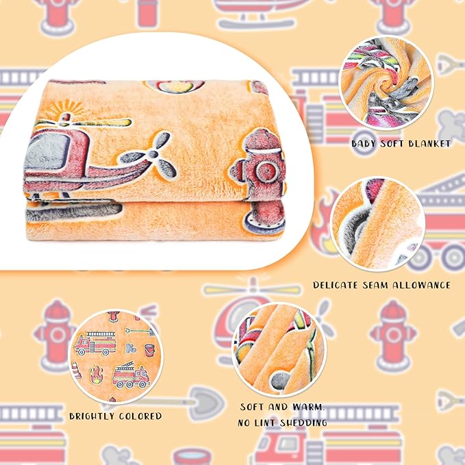 Glow in The Dark Blanket Toy Fire Trucks Blankets for Toddler Boys Gifts Cars Throw Blanket Firetruck Birthday Gifts for Kids