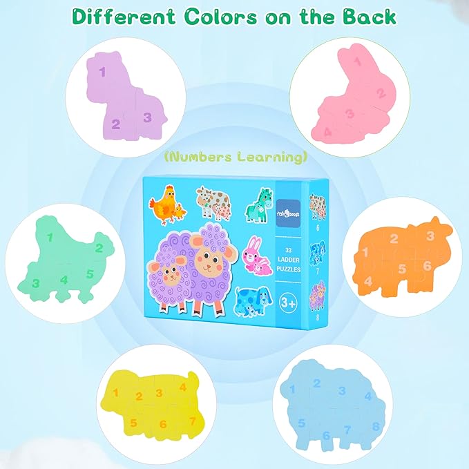 FLYINGSEEDS 6 Packs Parent-Child Themed Wooden Jigsaw Puzzles for Toddlers Ages 1-3, Level-Up Puzzles for Beginner, Montessori Learning Toys Preschool Family Activity for Kids Ages 2-5