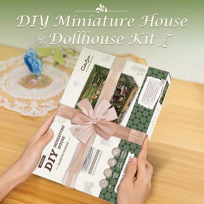 CUTEBEE Book Nook Kit, DIY Miniature House Kits for Adult and Teens, Dollhouse Booknook Tiny House, Bookshelf 3D Wooden Puzzle, DIY Craft Gifts for Family and Friends (Blossom Florists)