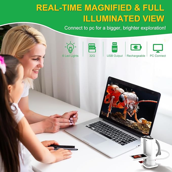 Laradola Microscope for Kids: Mini Pocket Digital Microscope 1000X Zoom Science Kits Learning & Educational STEM Toys for Age 3 4 5 6 7 8 10-12 Boys Girls Christmas Birthday Gifts